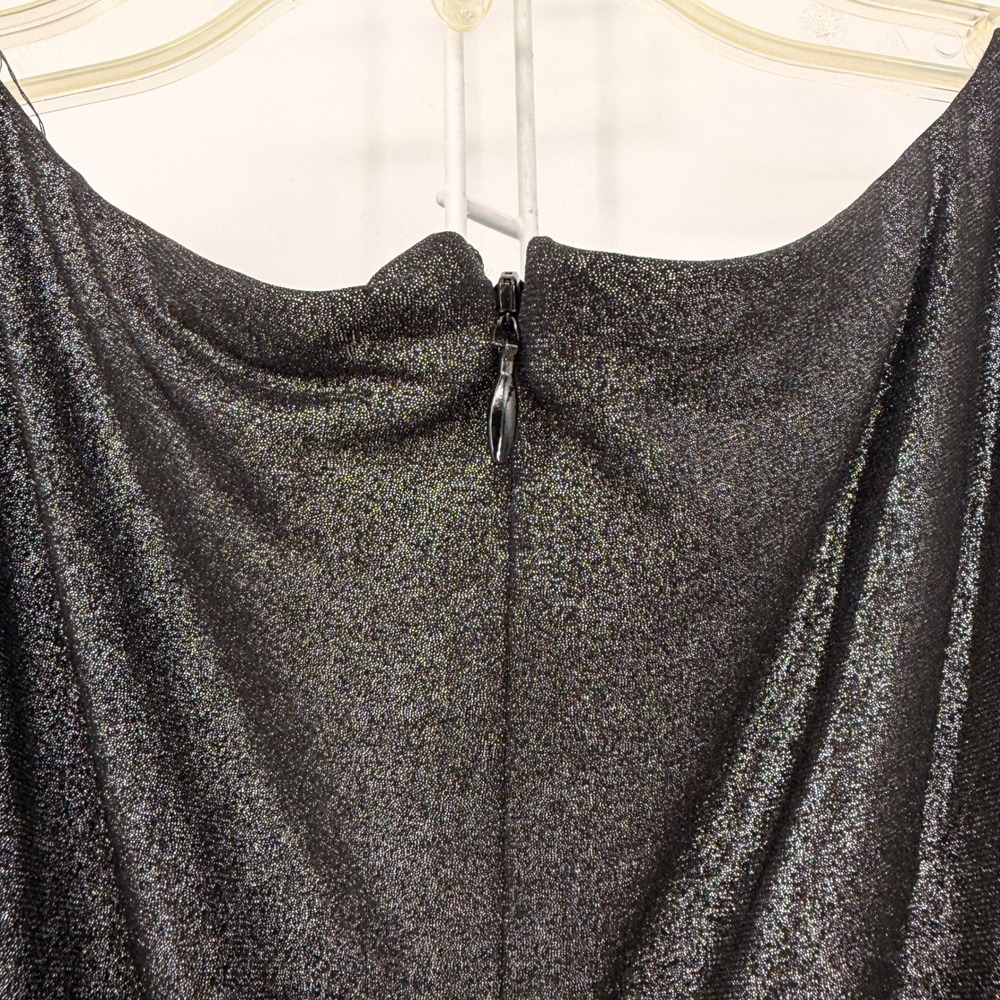 Cache Sheath Dress Womens Large Black Silver Metallic Shimmer Drape Cocktail LBD - Picture 4 of 6